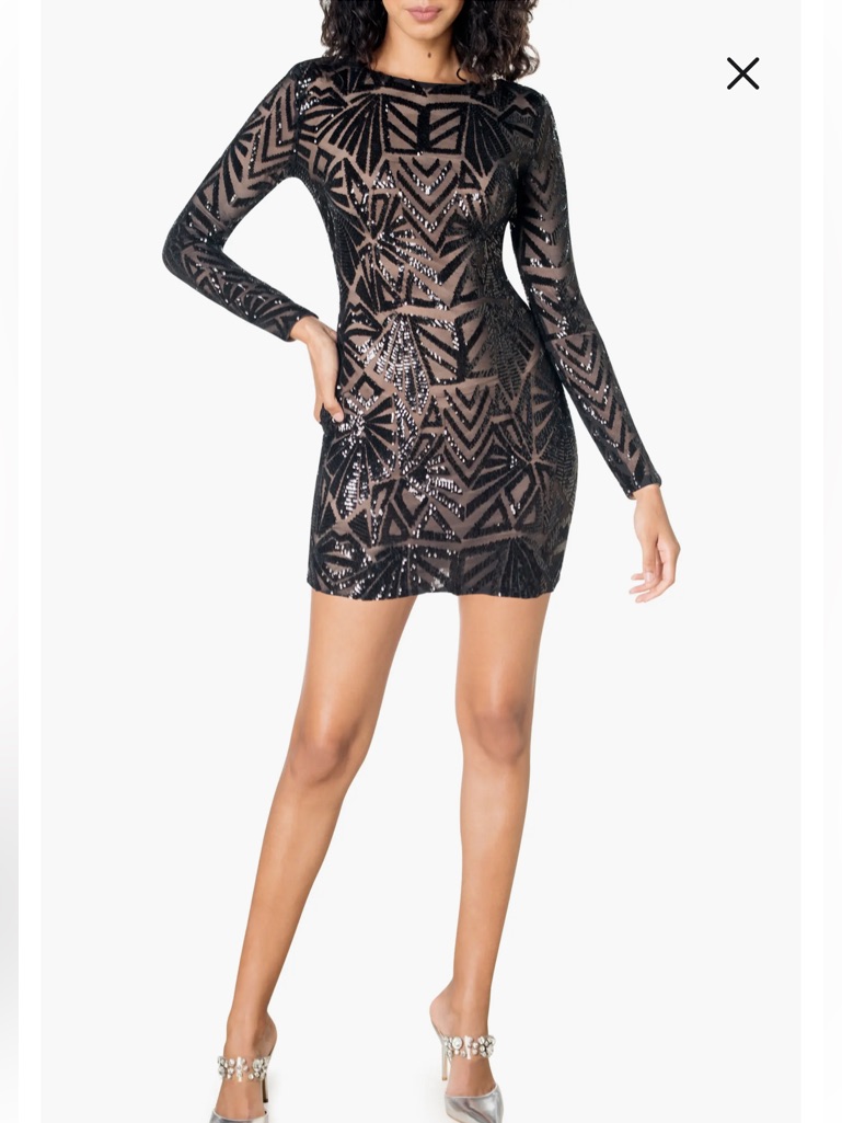 Dress The Population “Lola” Black Sequin Long Sleeve Sheath Party Dress Size Xs